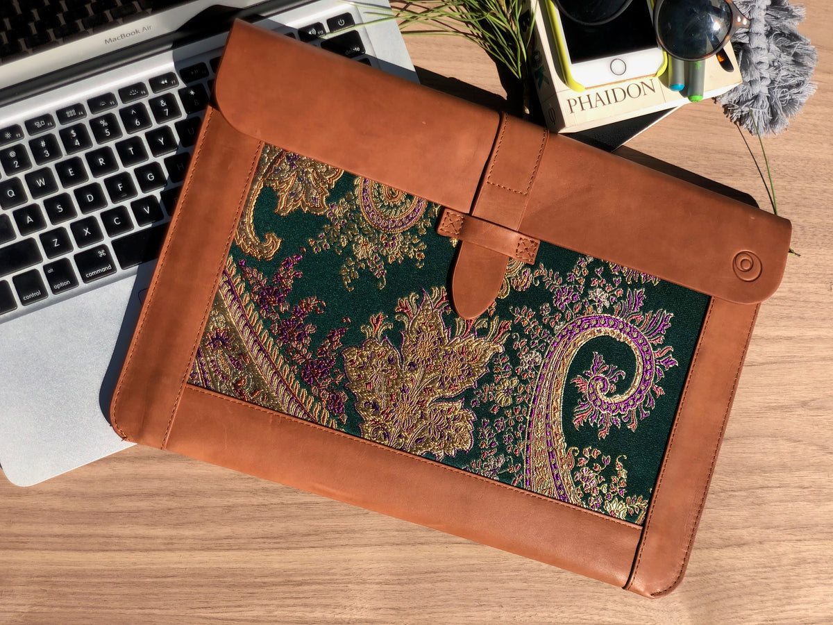 Handmade Leather MacBook Sleeve & Charger Bag | Personalized Laptop Case for MacBook Pro/Air 13" 15" 16" | Waterproof Laptop Folio