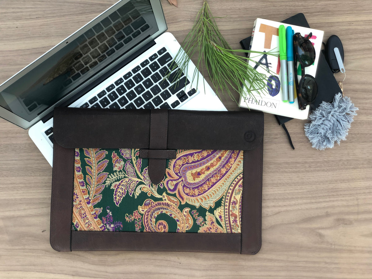 Handmade Leather MacBook Sleeve & Charger Bag | Personalized Laptop Case for MacBook Pro/Air 13" 15" 16" | Waterproof Laptop Folio