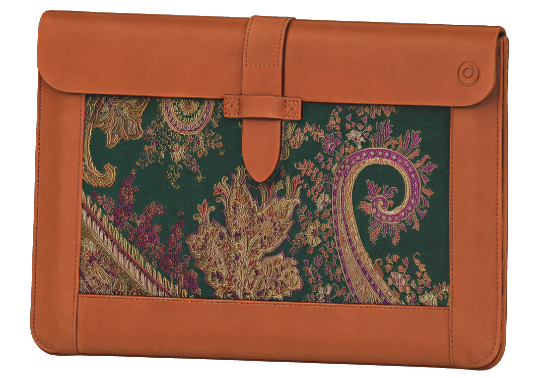 Flowwo leather MacBook sleeve with colorful woven panel
