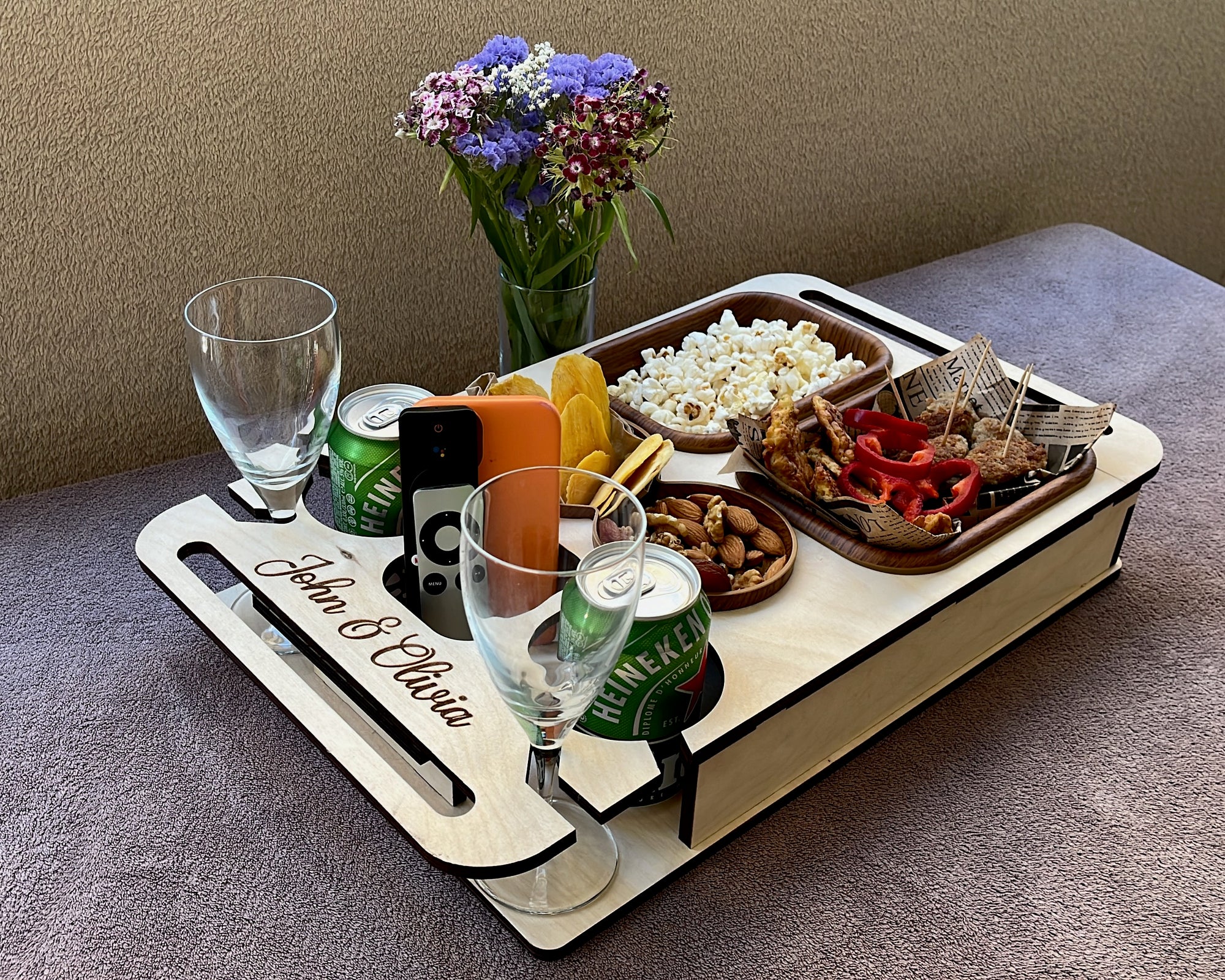 Personalized Couchbar – Wooden Sofa Tray & Snack Bar