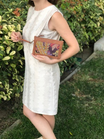 Purple Silk MacBook Sleeve & Charger Bag | Handmade Leather Laptop Case | Personalized Laptop Set | 13” 15” 16” | Brown or Camel