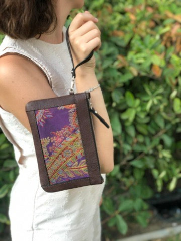 Purple Silk MacBook Sleeve & Charger Bag | Handmade Leather Laptop Case | Personalized Laptop Set | 13” 15” 16” | Brown or Camel