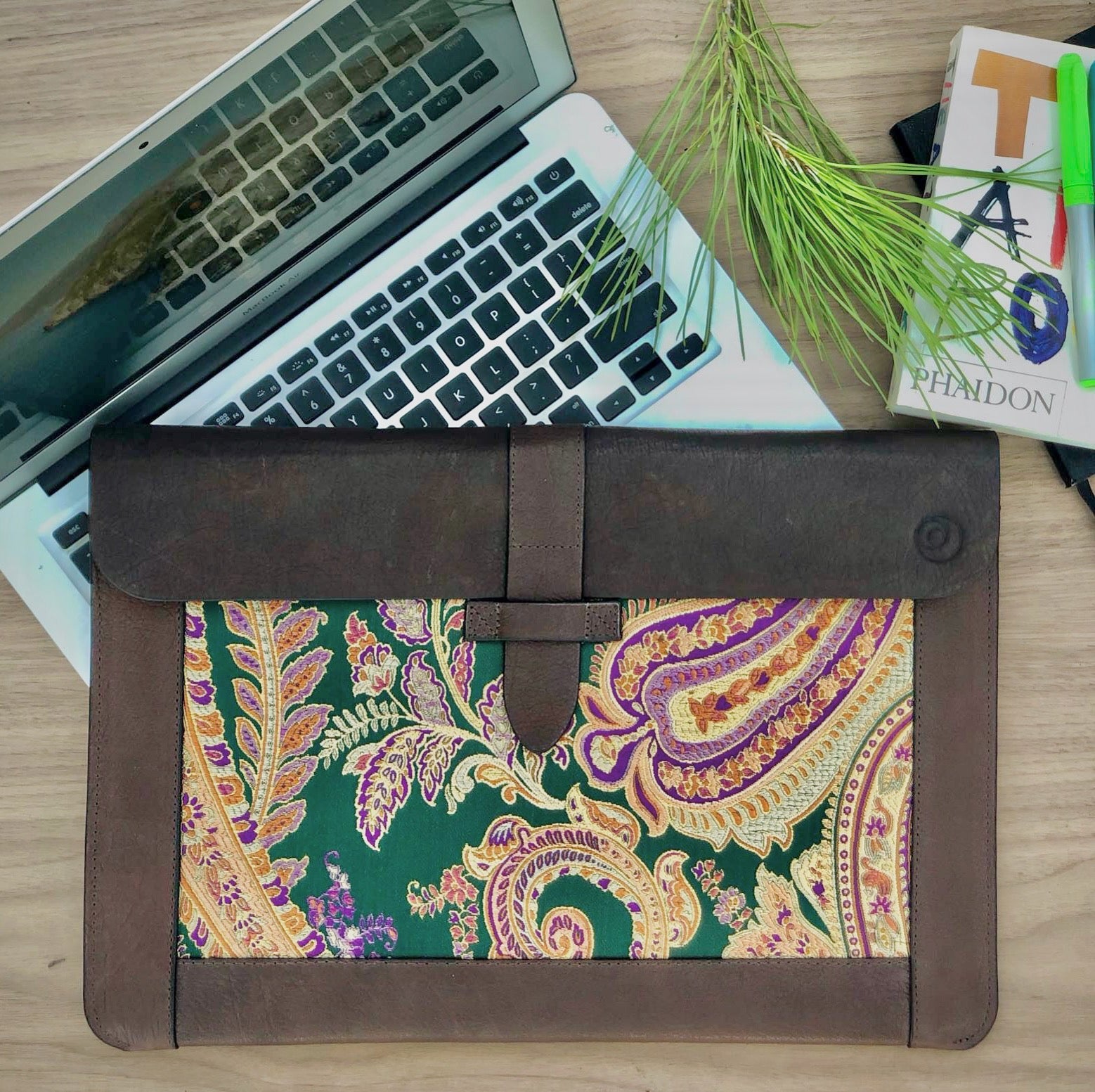 Handmade Leather MacBook Sleeve & Charger Bag | Personalized Laptop Case for MacBook Pro/Air 13" 15" 16" | Waterproof Laptop Folio