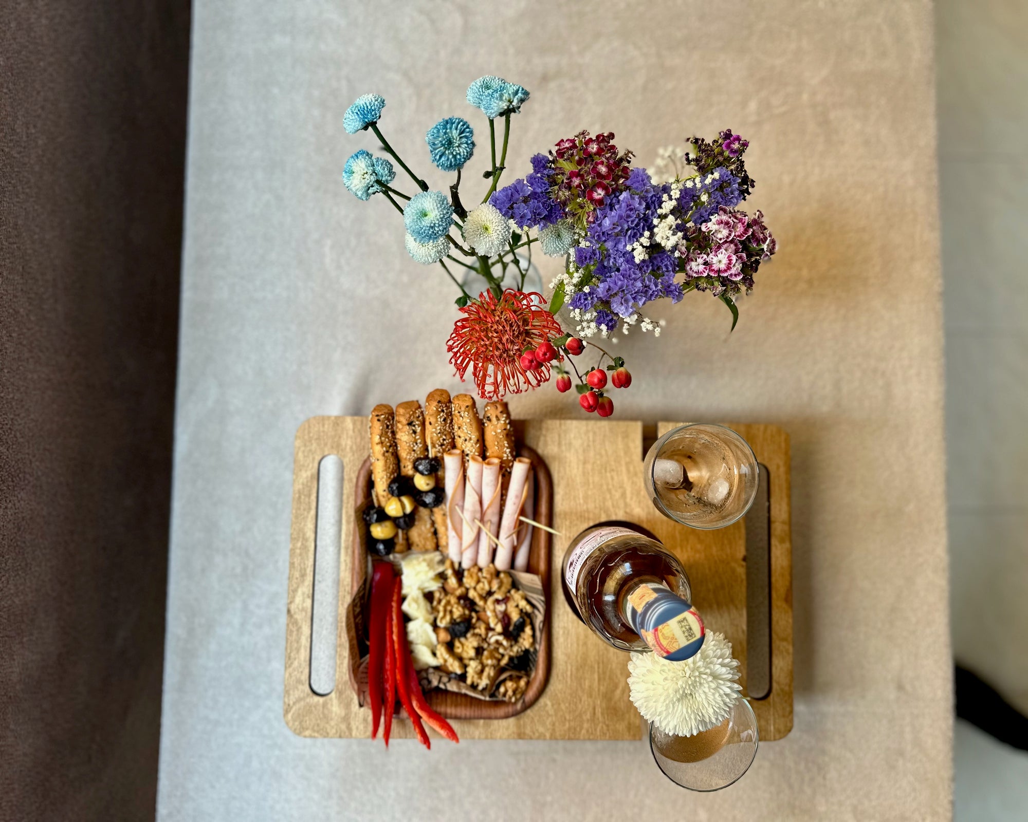 Personalized Wooden Couch Tray – Sofa Armrest Table, Snack & Drink Organizer