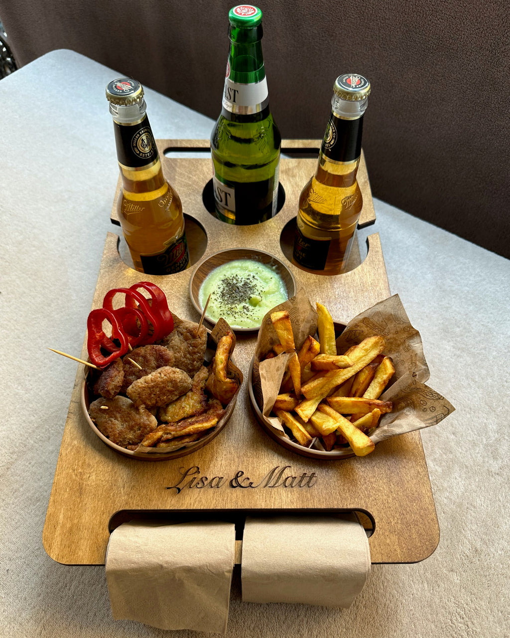 Personalized Couch Tray – Custom Wooden Sofa Armrest Organizer & Gift for Him