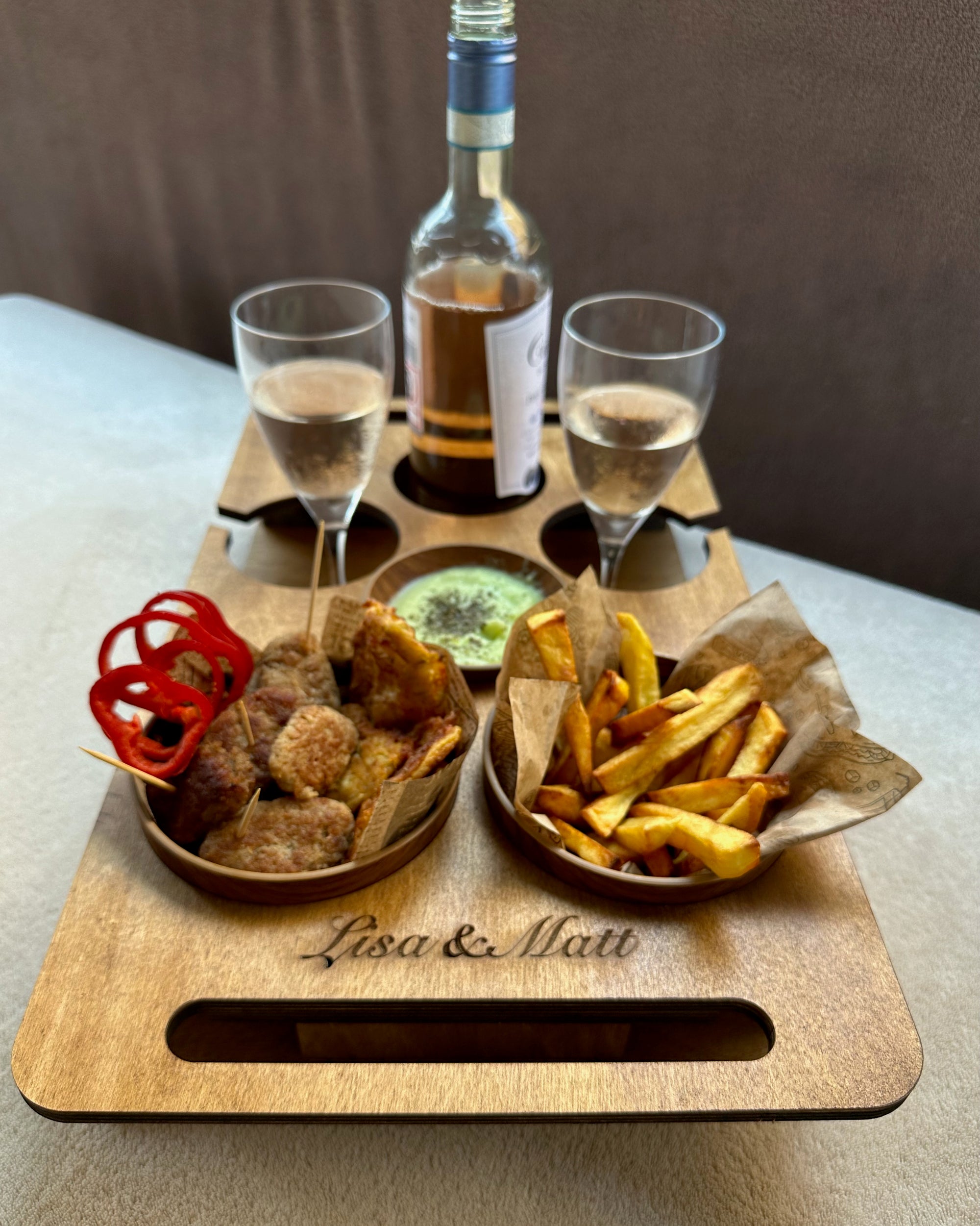 Personalized Couch Tray – Custom Wooden Sofa Armrest Organizer & Gift for Him