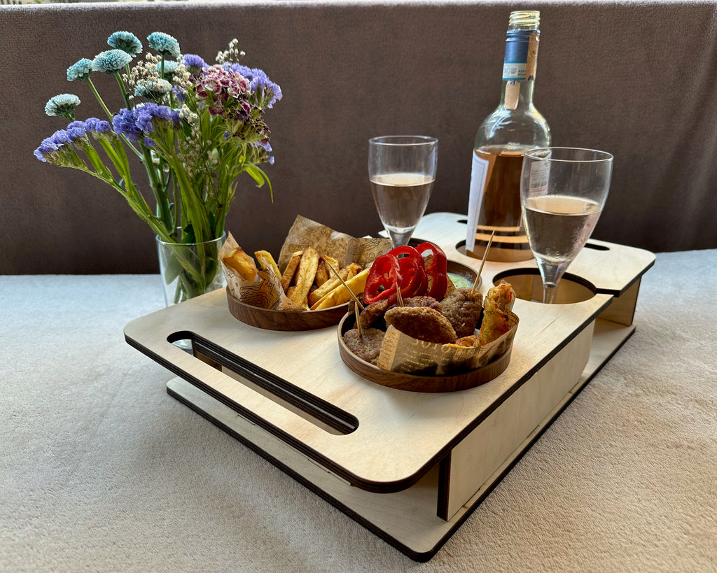 Personalized Couch Tray – Custom Wooden Sofa Armrest Organizer & Gift for Him