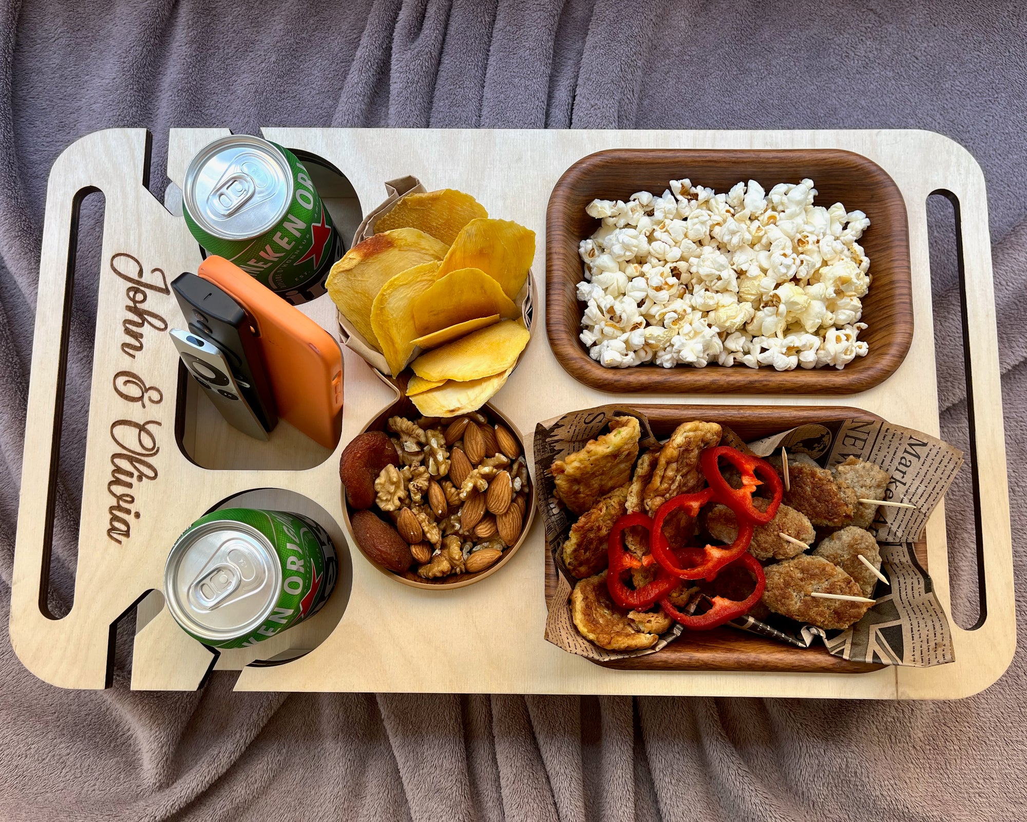 Personalized Couchbar – Wooden Sofa Tray & Snack Bar