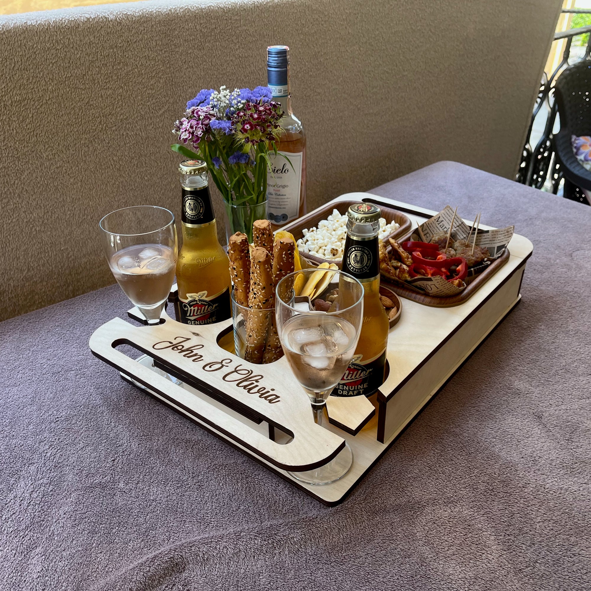 Personalized Couchbar – Wooden Sofa Tray & Snack Bar