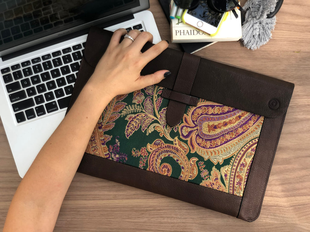 Handmade Leather MacBook Sleeve & Charger Bag | Personalized Laptop Case for MacBook Pro/Air 13" 15" 16" | Waterproof Laptop Folio