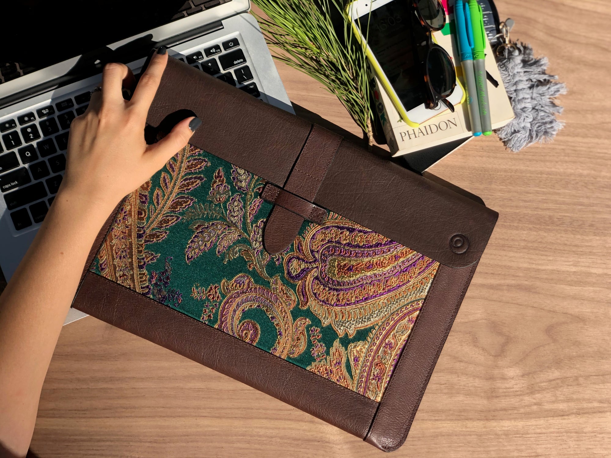 Handmade Leather MacBook Sleeve & Charger Bag | Personalized Laptop Case for MacBook Pro/Air 13" 15" 16" | Waterproof Laptop Folio