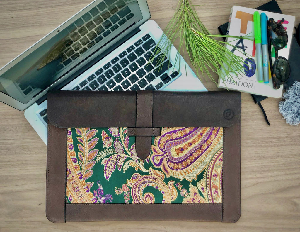 Handmade Leather MacBook Sleeve & Charger Bag | Personalized Laptop Case for MacBook Pro/Air 13" 15" 16" | Waterproof Laptop Folio
