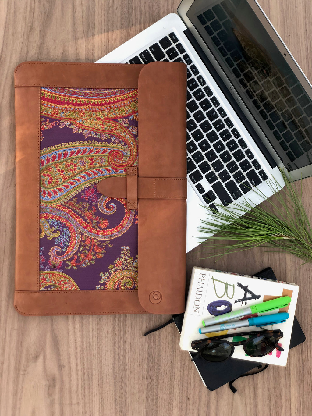 Purple Silk MacBook Sleeve & Charger Bag | Handmade Leather Laptop Case | Personalized Laptop Set | 13” 15” 16” | Brown or Camel