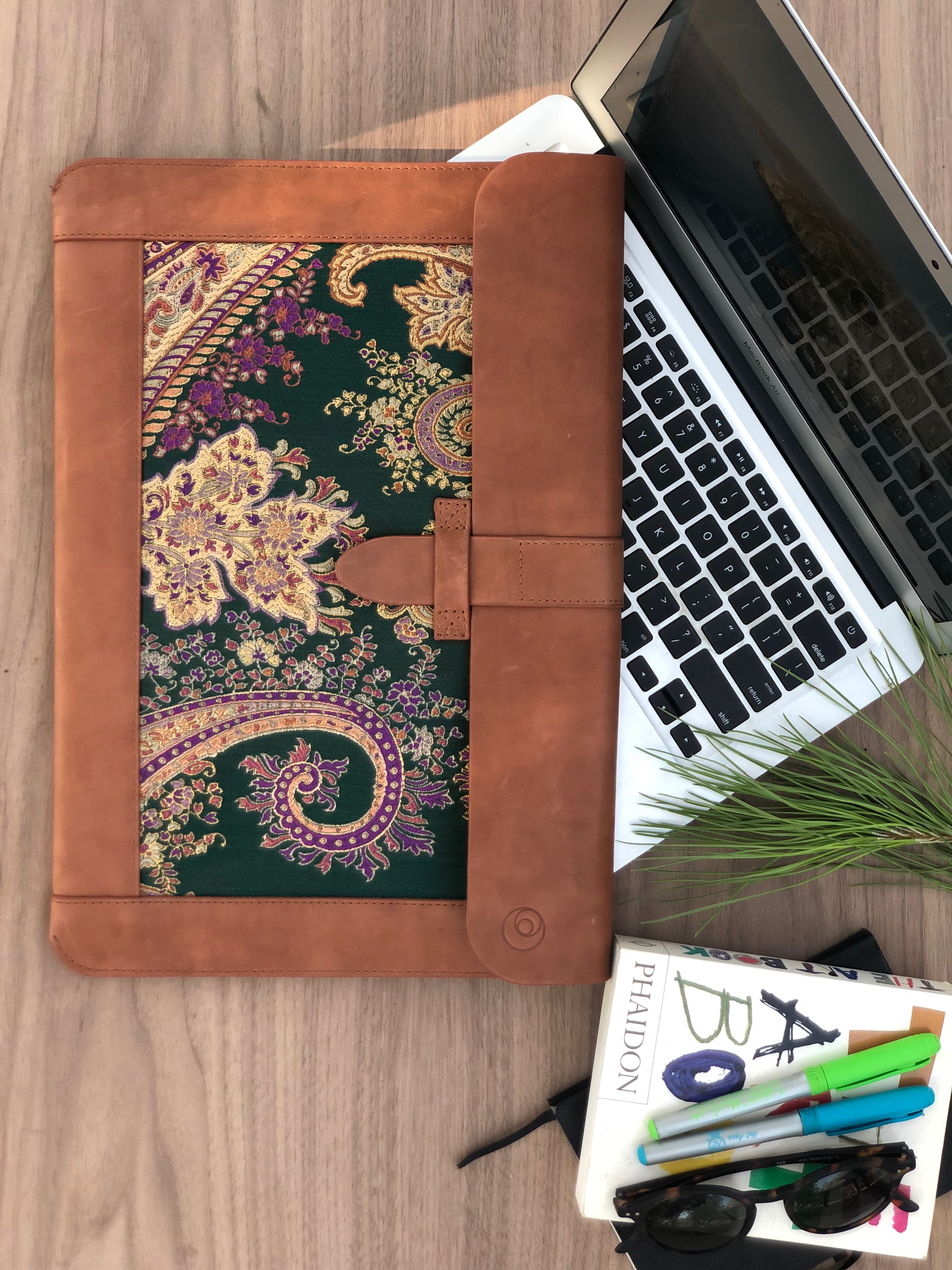 Handmade Leather MacBook Sleeve & Charger Bag | Personalized Laptop Case for MacBook Pro/Air 13" 15" 16" | Waterproof Laptop Folio