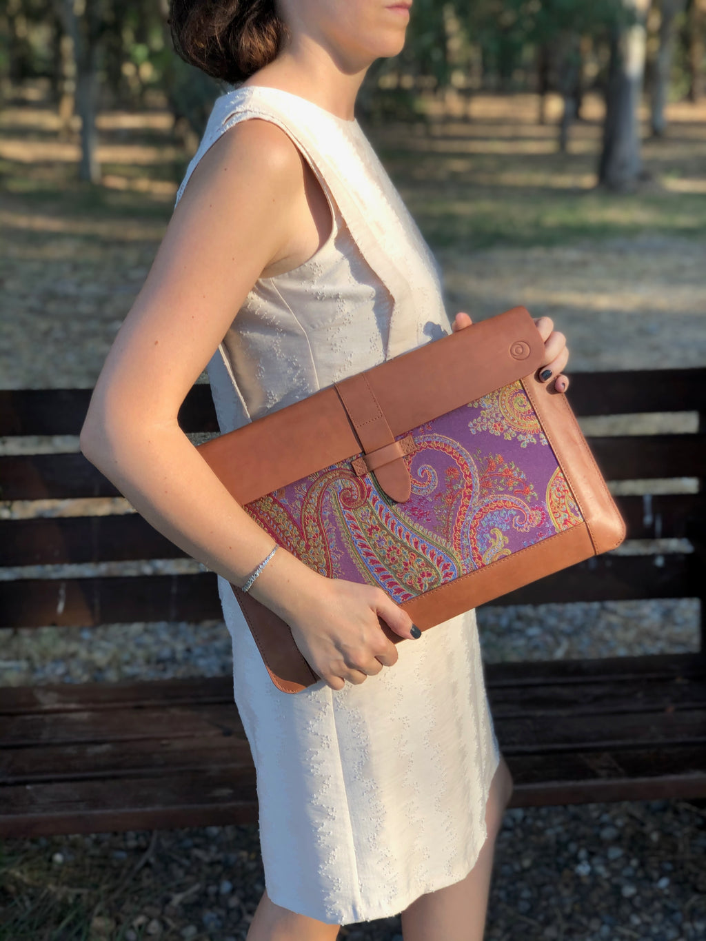 Purple Silk MacBook Sleeve & Charger Bag | Handmade Leather Laptop Case | Personalized Laptop Set | 13” 15” 16” | Brown or Camel