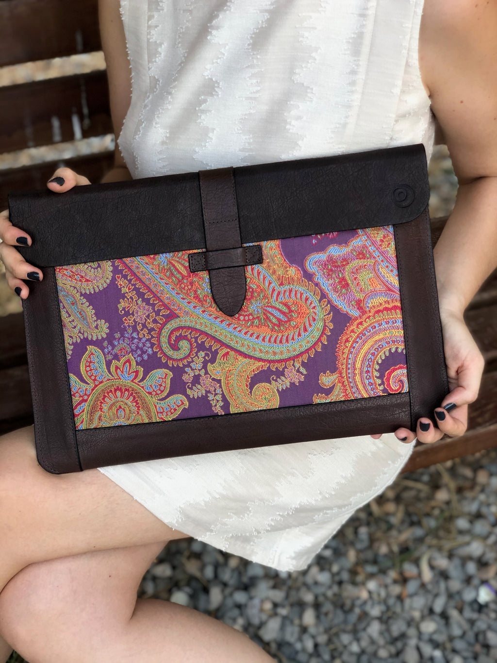 Purple Silk MacBook Sleeve & Charger Bag | Handmade Leather Laptop Case | Personalized Laptop Set | 13” 15” 16” | Brown or Camel