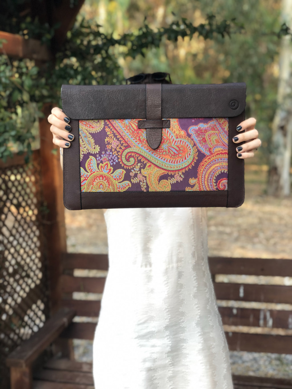 Purple Silk MacBook Sleeve & Charger Bag | Handmade Leather Laptop Case | Personalized Laptop Set | 13” 15” 16” | Brown or Camel
