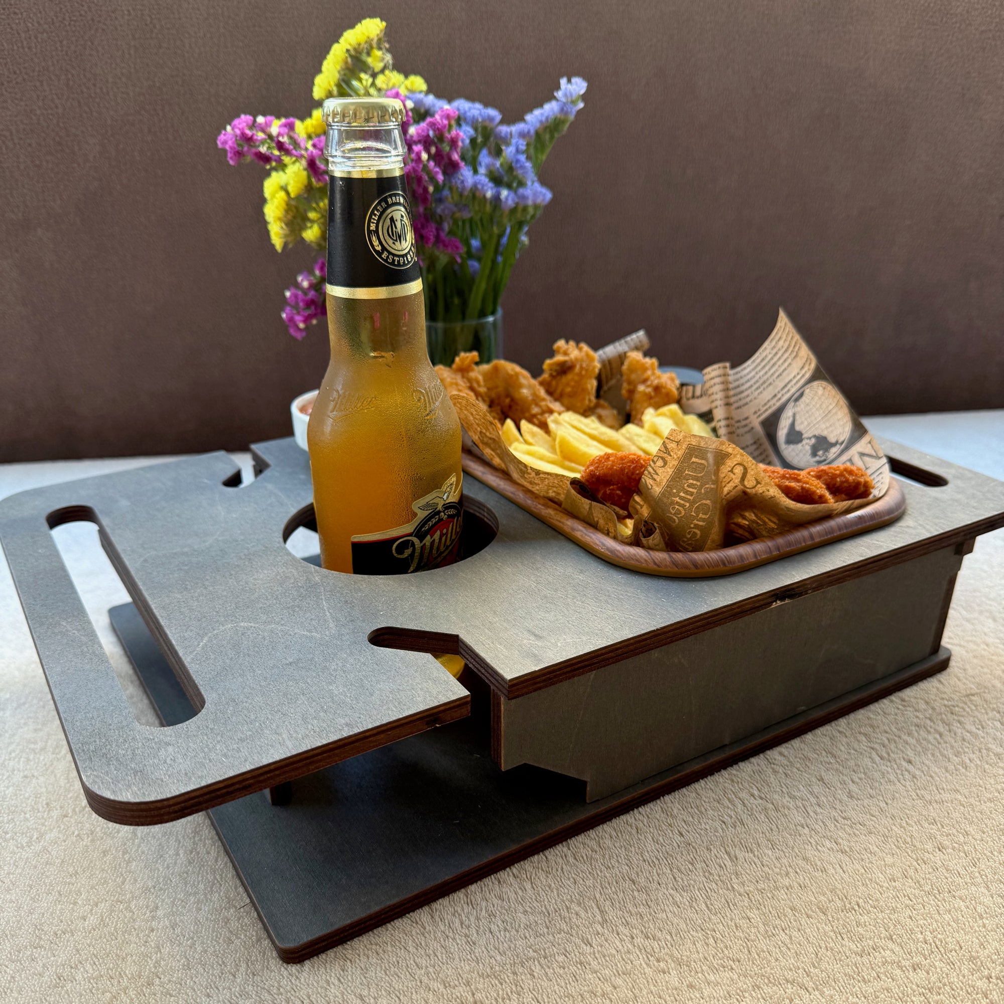 Personalized Wooden Couch Tray – Sofa Armrest Table, Snack & Drink Organizer