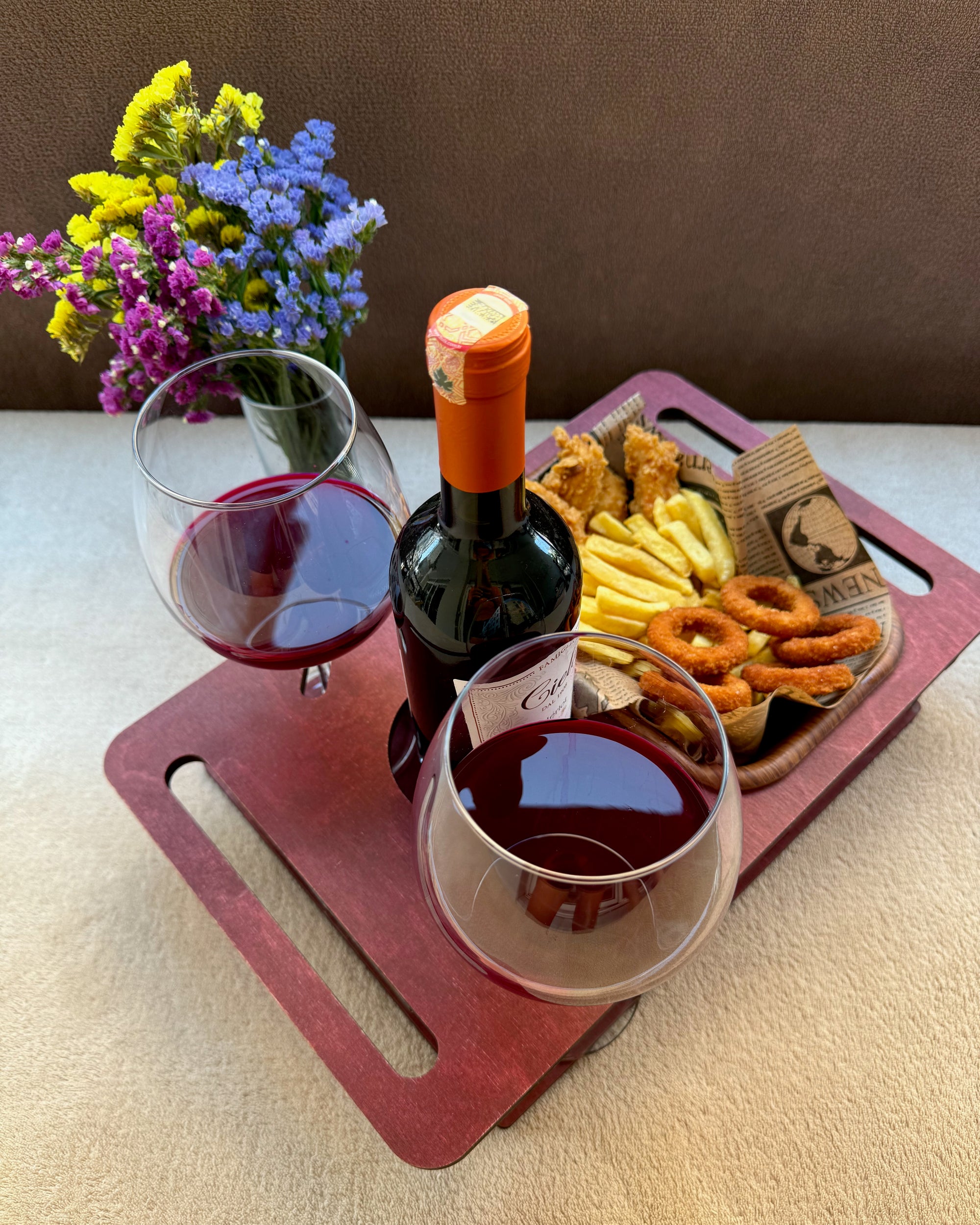 Personalized Wooden Couch Tray – Sofa Armrest Table, Snack & Drink Organizer