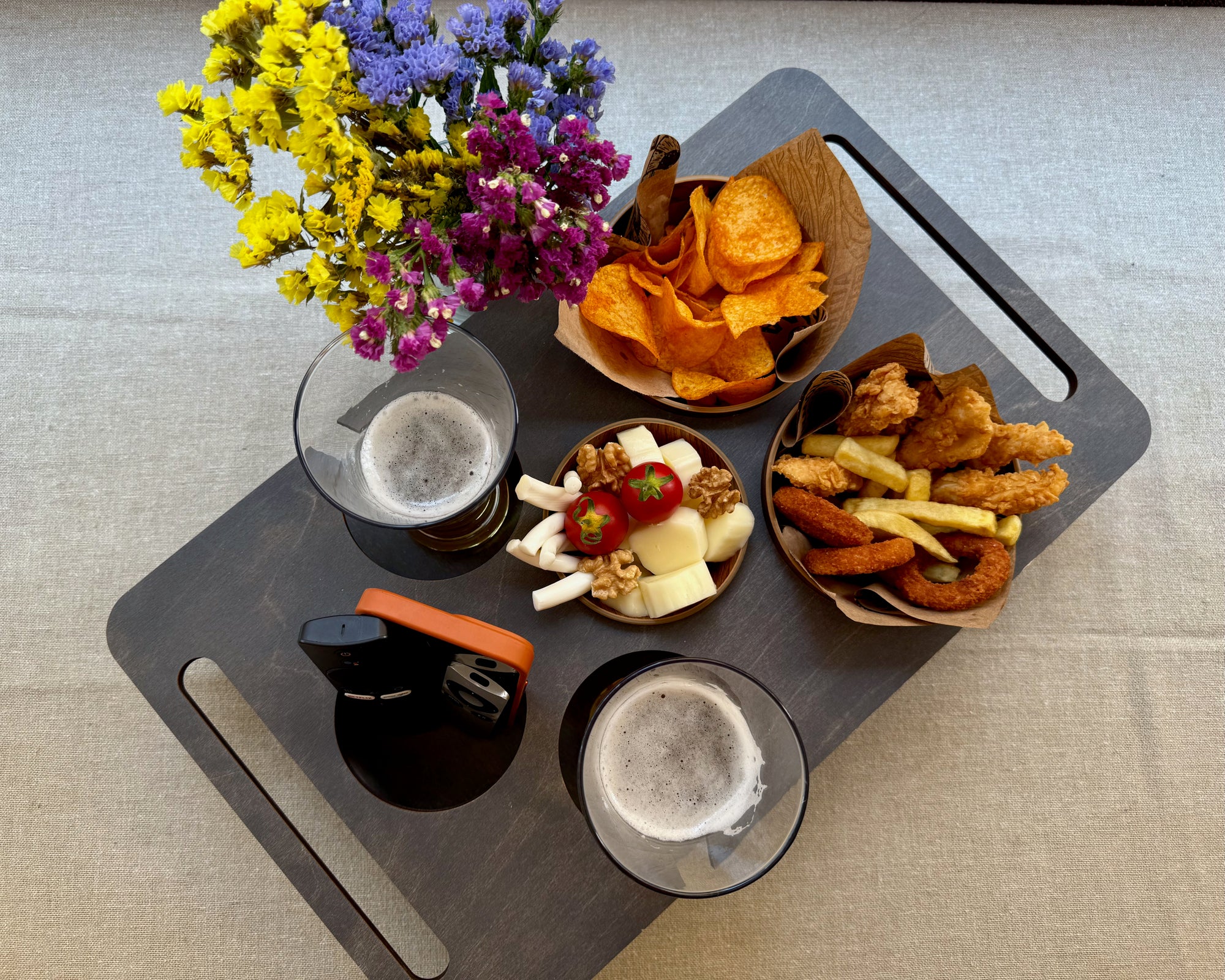 Personalized Couch Tray – Custom Wooden Sofa Armrest Organizer & Gift for Him