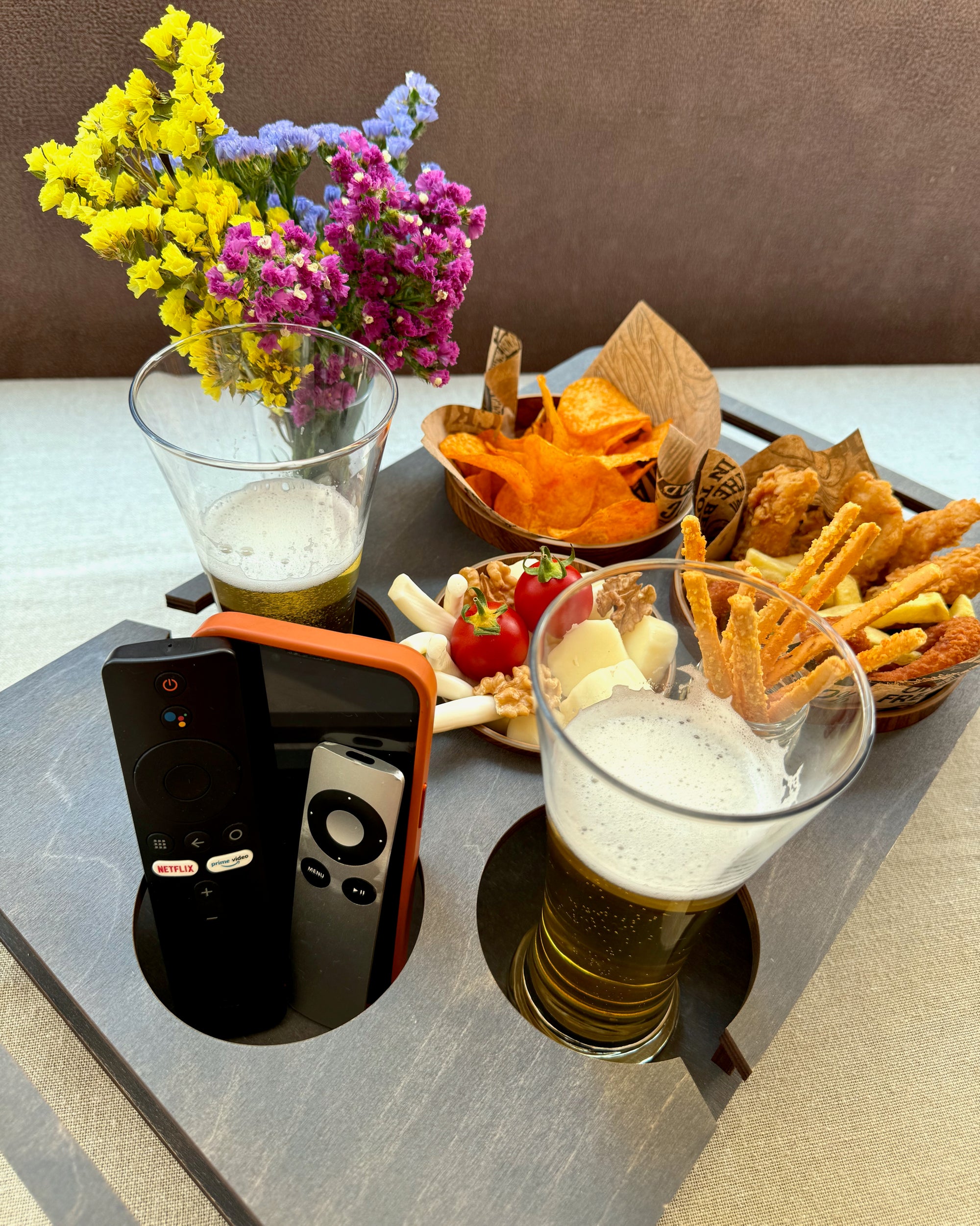 Personalized Couch Tray – Custom Wooden Sofa Armrest Organizer & Gift for Him