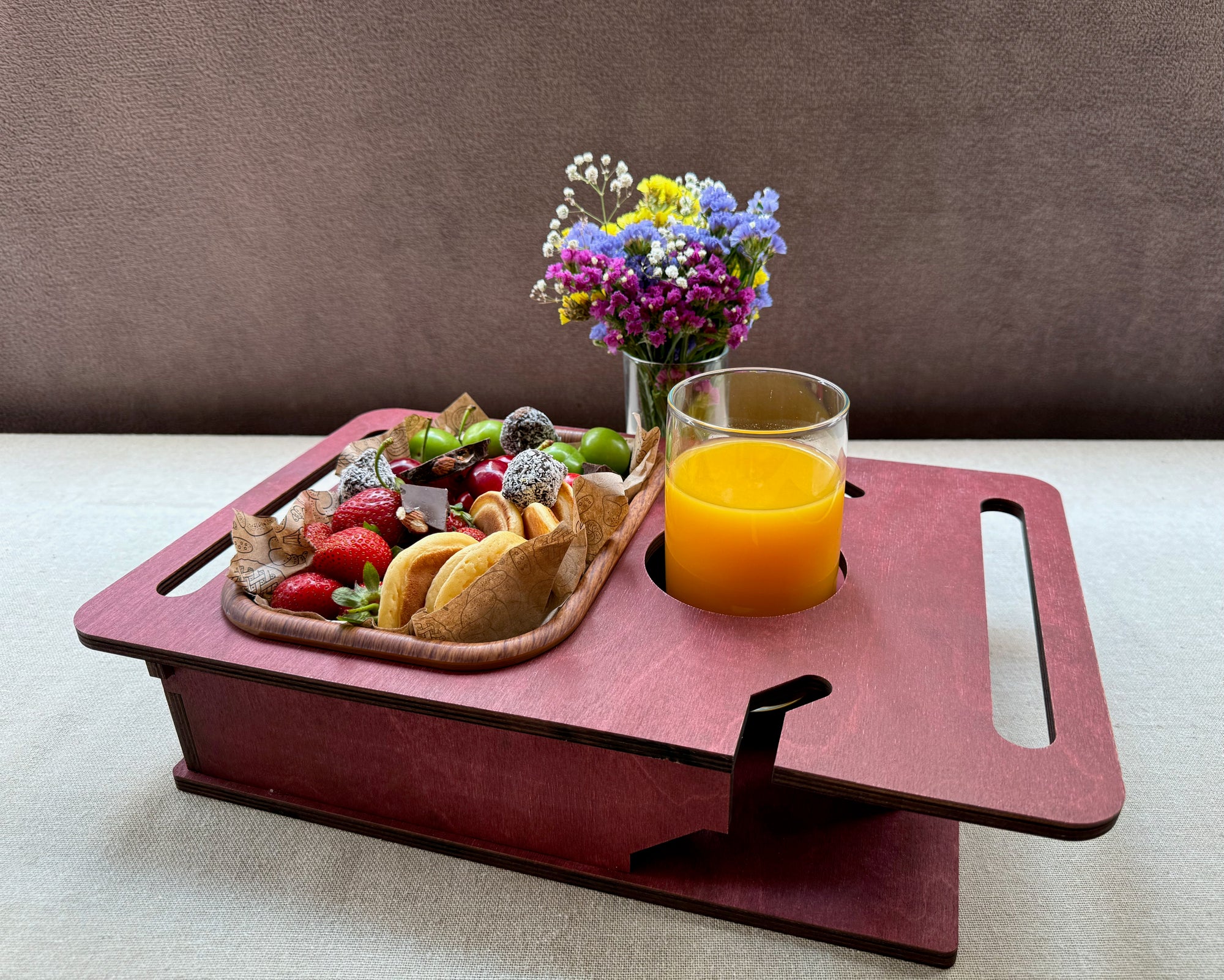 Personalized Wooden Couch Tray – Sofa Armrest Table, Snack & Drink Organizer