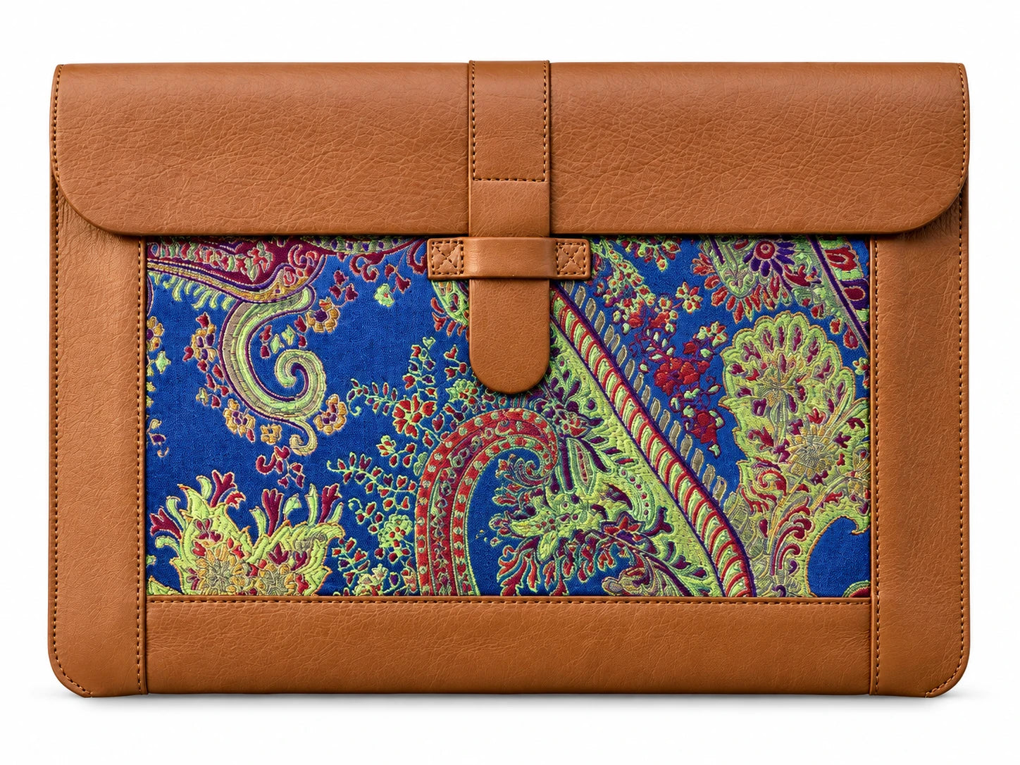 Blue Silk MacBook Sleeve & Charger Bag Set – Handmade Leather Laptop Case 13" 15" 16" | Personalized Gift | Camel or Brown