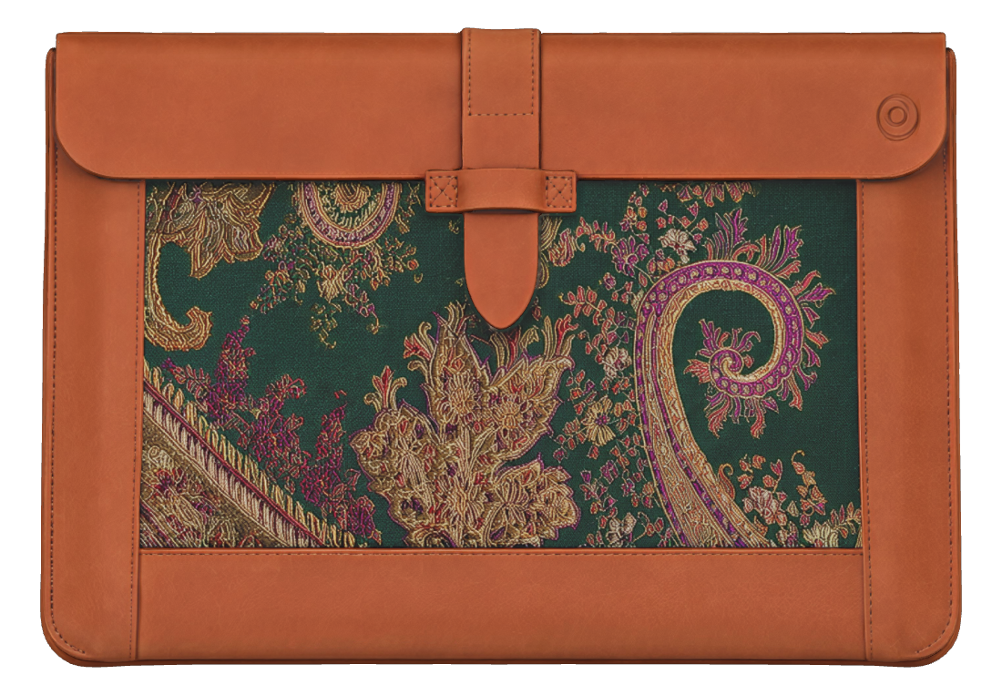 Flowwo leather MacBook sleeve with colorful woven panel