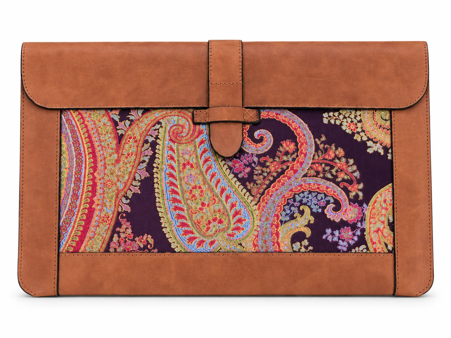 Purple Silk MacBook Sleeve & Charger Bag | Handmade Leather Laptop Case | Personalized Laptop Set | 13” 15” 16” | Brown or Camel